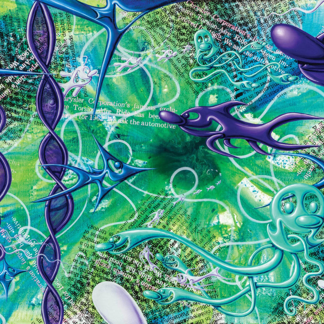 Kenny Scharf Kelp Us, 2022 Signed & numbered Archival pigment ink print with silkscreened high gloss varnish and diamond dust on Innova Etching Cotton Rag 315 gsm fine art paper 42 x 52.25 inches Edition of 40 For sale at VFA