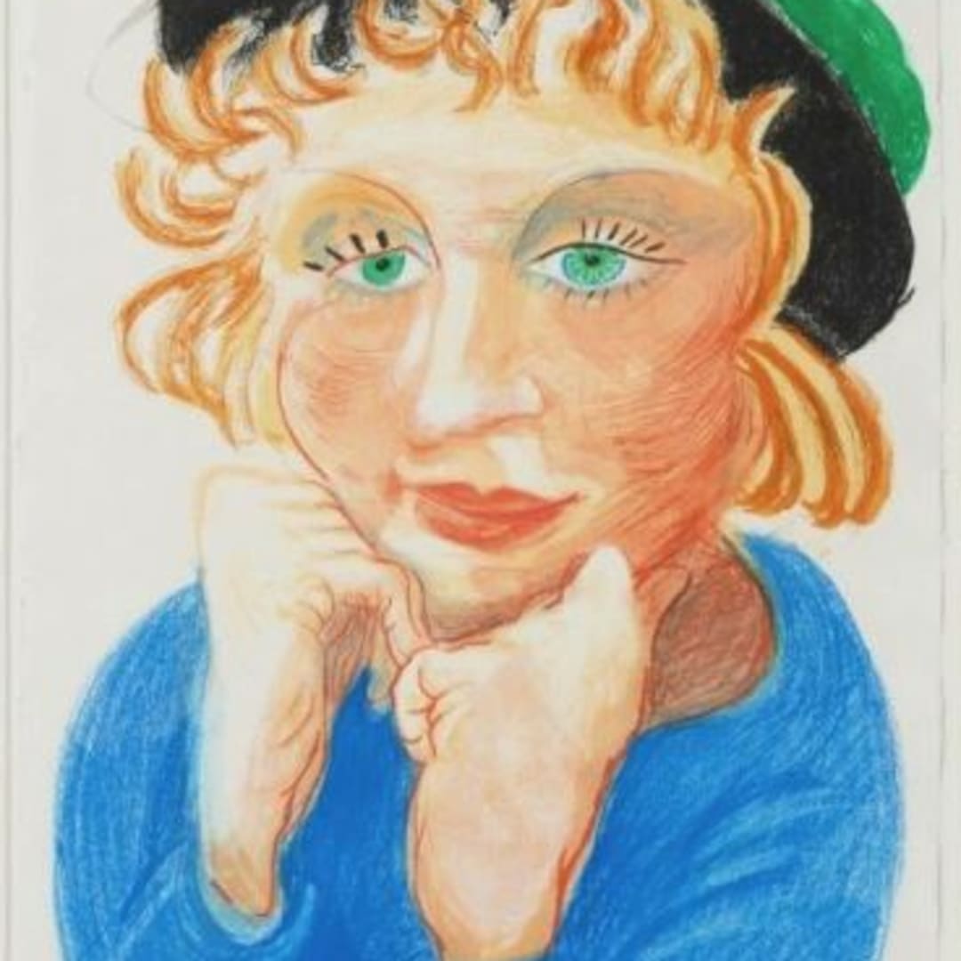 David Hockney Celia with Green Hat, 1984 Lithograph 30 X 22 inches Edition of 98 For sale at VFA