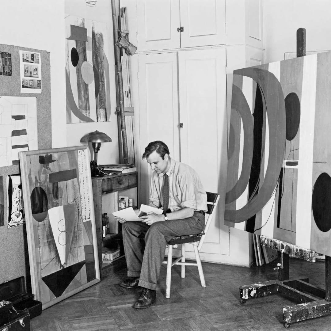Robert Motherwell in his studio at 33 West 8th street, NY, 1945