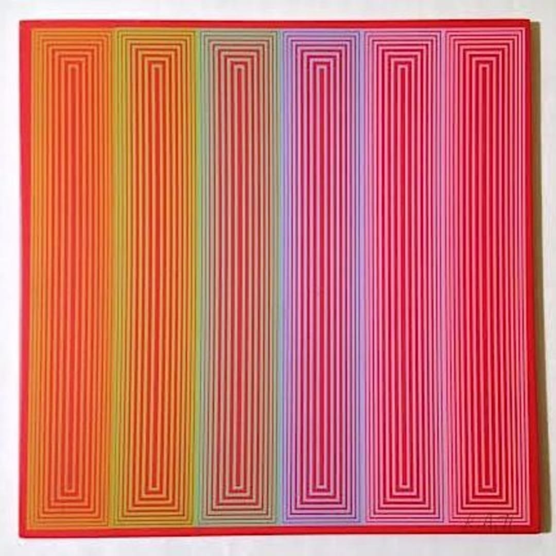 Available at VFA: Richard Anuszkiewicz Annual Edition, 1971 Enamel on Masonite 7h X 7w in. Pencil initialed lower right “R.A. ’71”