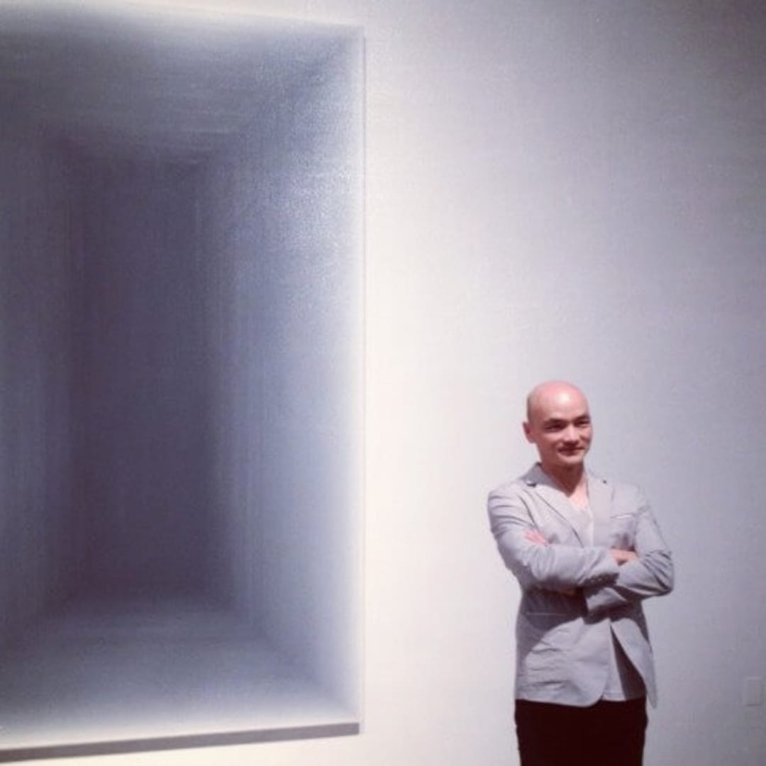 Wayne Guangle at his first U.S. solo exhibition at the Pace Gallery. 2012.