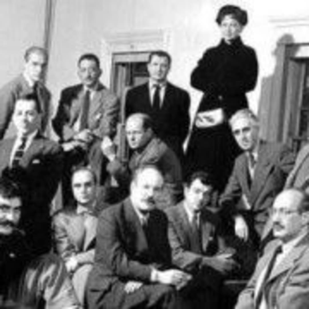 Back row: Willem de Kooning, Adolph Gottlieb, Ad Reinhardt, and Hedda Sterne; middle row: Richard Pousette-Dart, William Baziotes, Jackson Pollock, Clyfford Still, Robert Motherwell, and Bradley Walker Tomlin; front row: Theodoros Stamos, Jimmy Ernst, Barnett Newman, James Brooks, and Mark Rothko. Photograph by Nina Leen, Getty Images