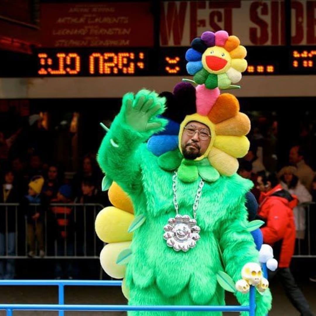 Murakami in a flower costume at the Macy’s Thanksgiving Day Parade, 2010