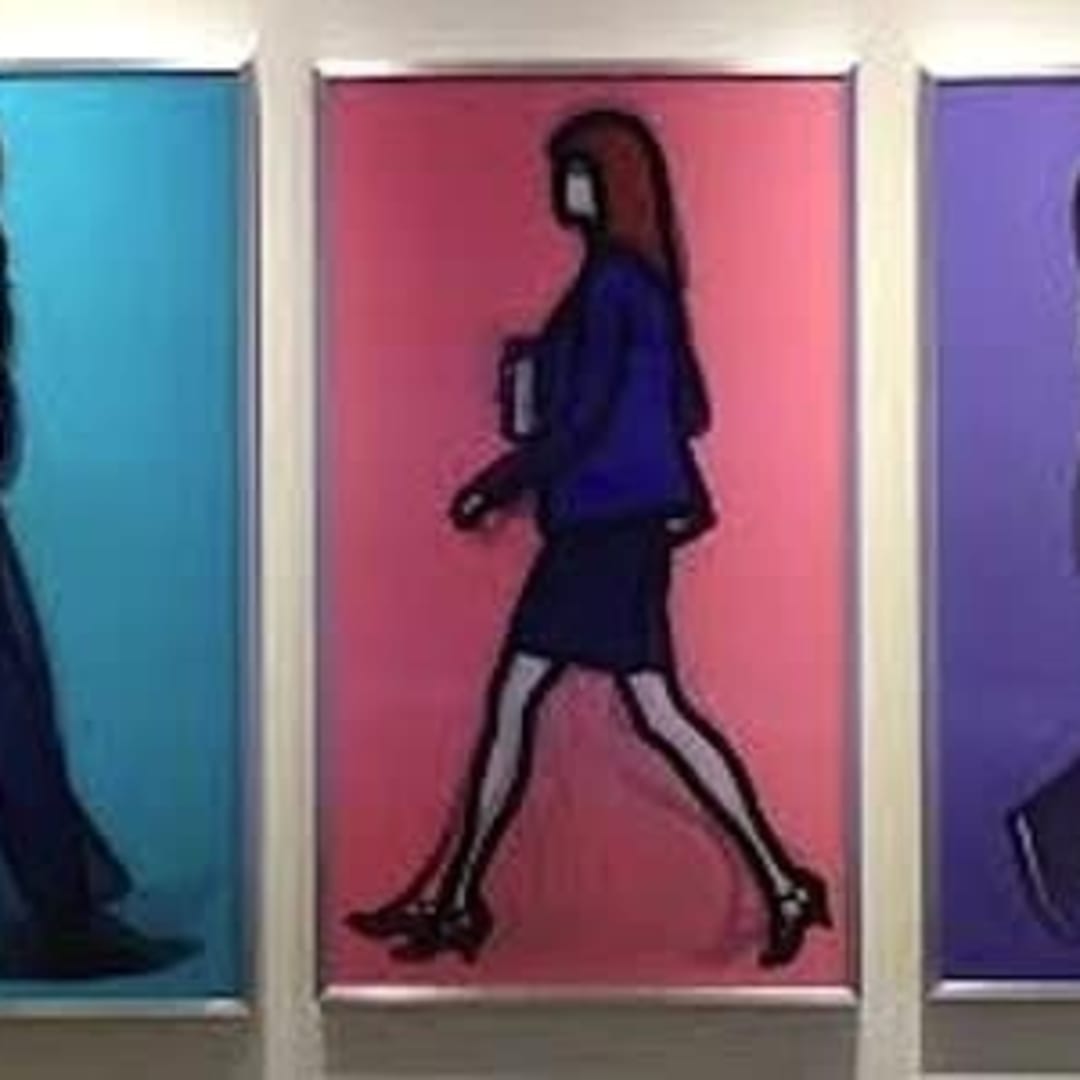 Julian Opie Banker, Detective, Lawyer, Nurse and Student, 2014 Lenticular acrylic in aluminum frames, 34h X 24w in. each approx., Edition of 50