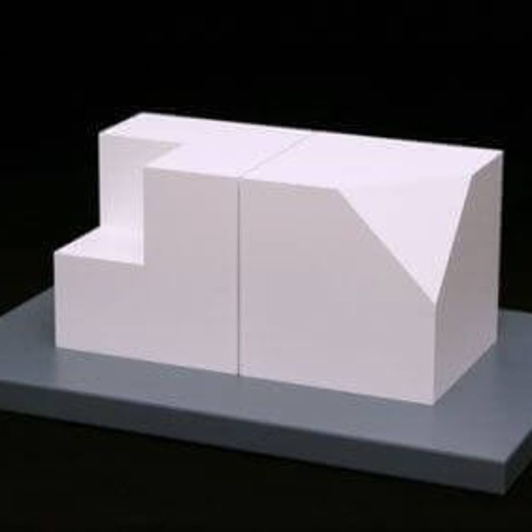 Sol LeWitt Cube Without a Corner and Cube Without a Cube, 2005 Shaped from solid slabs of syntactic Polyurethane and painted in lacquer 6h x 12w x 6d inches (cube size), 7h x 18w x 12d inches (total w/base) Edition of 6 For sale at VFA