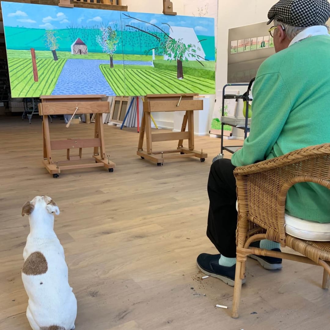 David Hockney and Ruby at home in Normandy, 2020