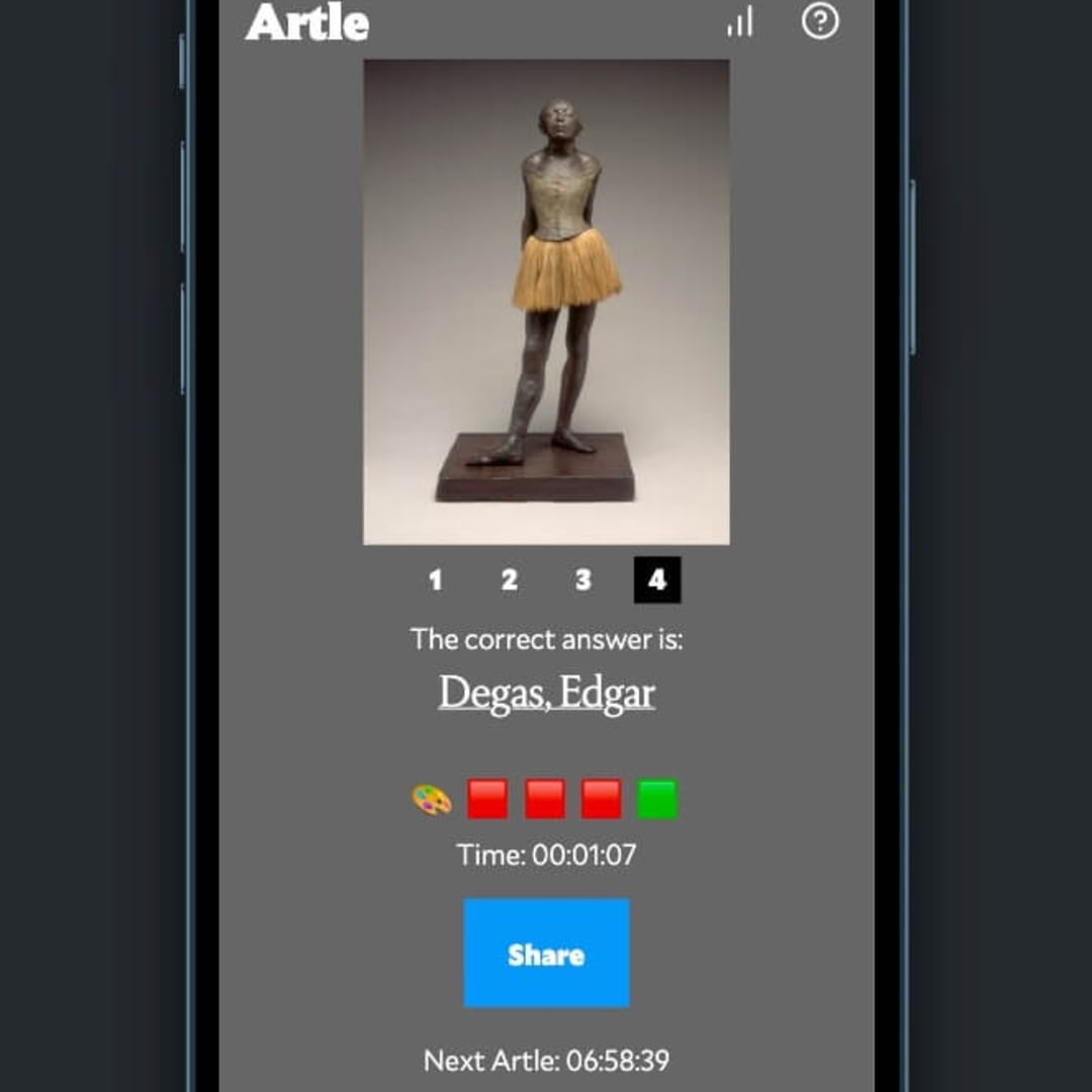 The “Artle” answer on this day was Degas. National Gallery of Art, Washington