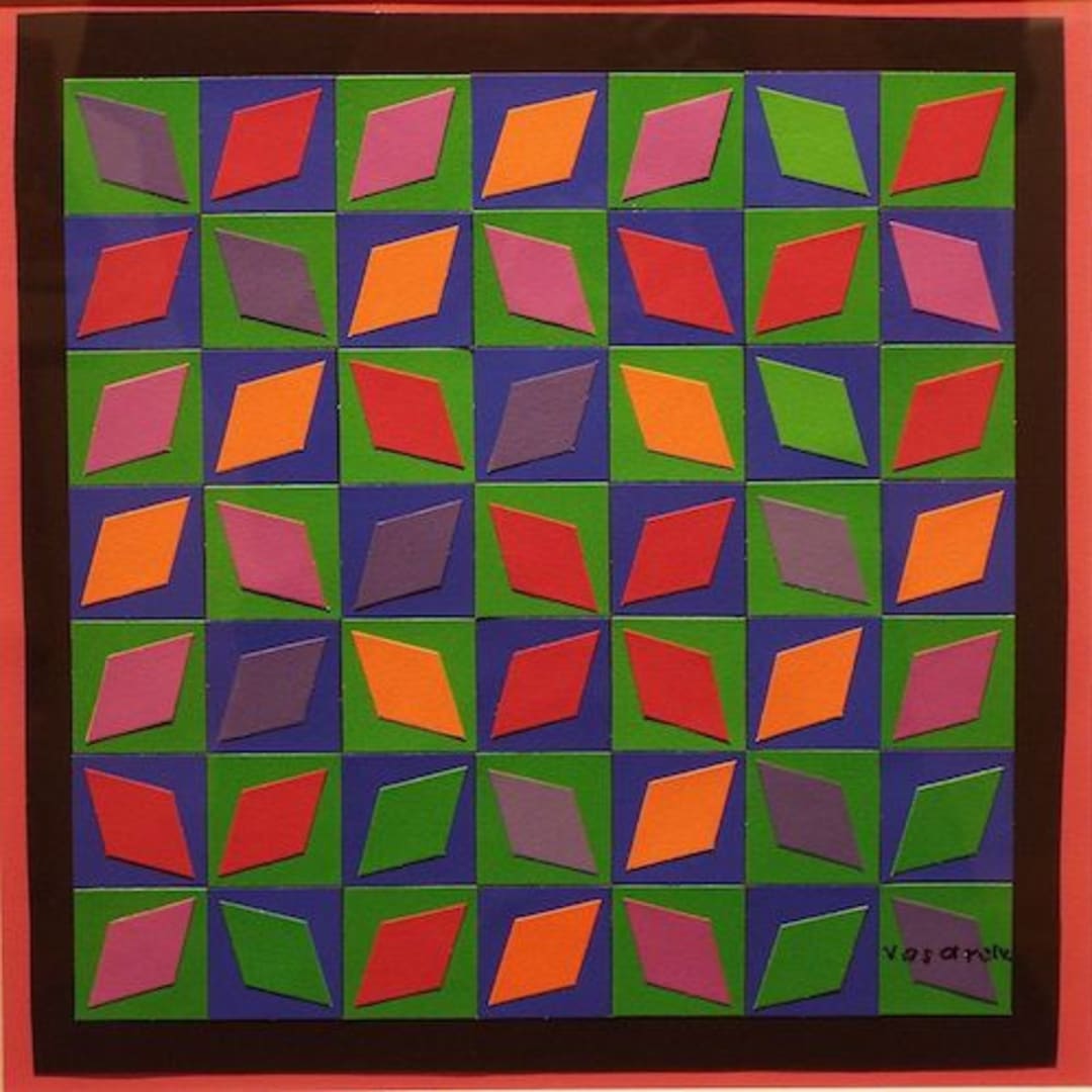 Available at VFA: Victor Vasarely Collage Vert, 1990 Collage on paper 9.75 X 9.75 in., Unique