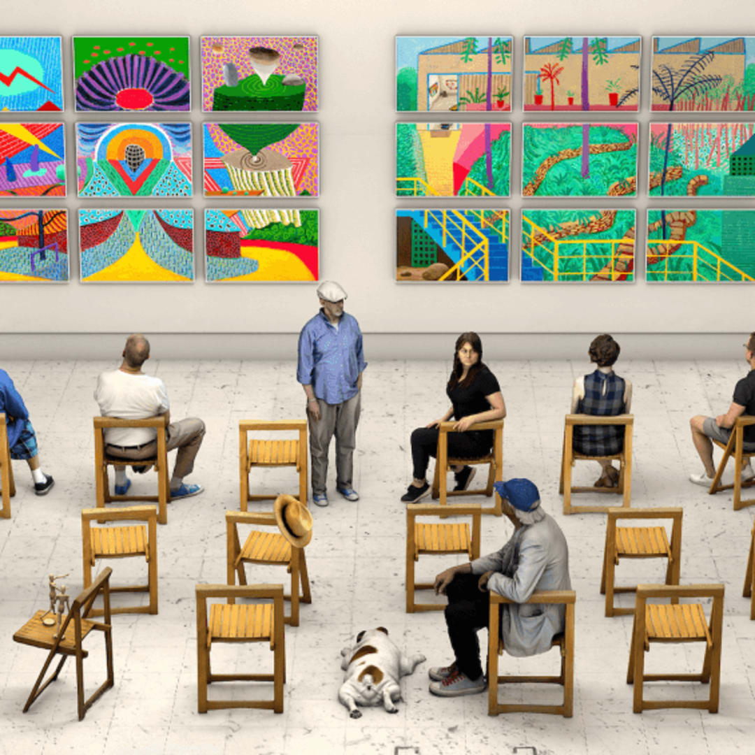 David Hockney Pictures at an Exhibition, 2018/2021 Photographic drawing printed on paper 15 feet 7 inches x 50 feet (4.7 x 15.2 m) Unique exhibition copy at Art Basel, Basel