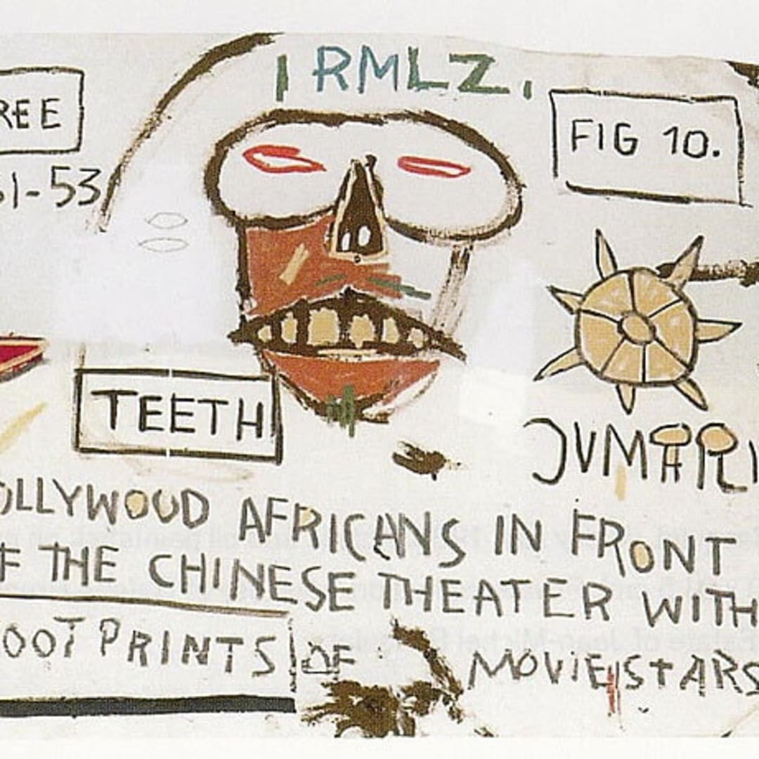 Jean-Michel Basquiat Hollywood Africans in Front of the Chinese Theater with Footprints of Movie Stars, 2015 Screenprint on museum board 38.50h x 84w in /60 For sale at VFA