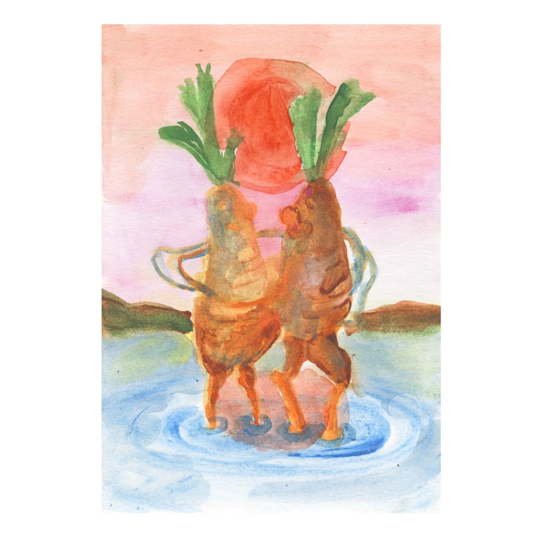 Klodin Erb, "Two Carrots in Love," 2024, watercolour on paper, A6 (10x15cm)