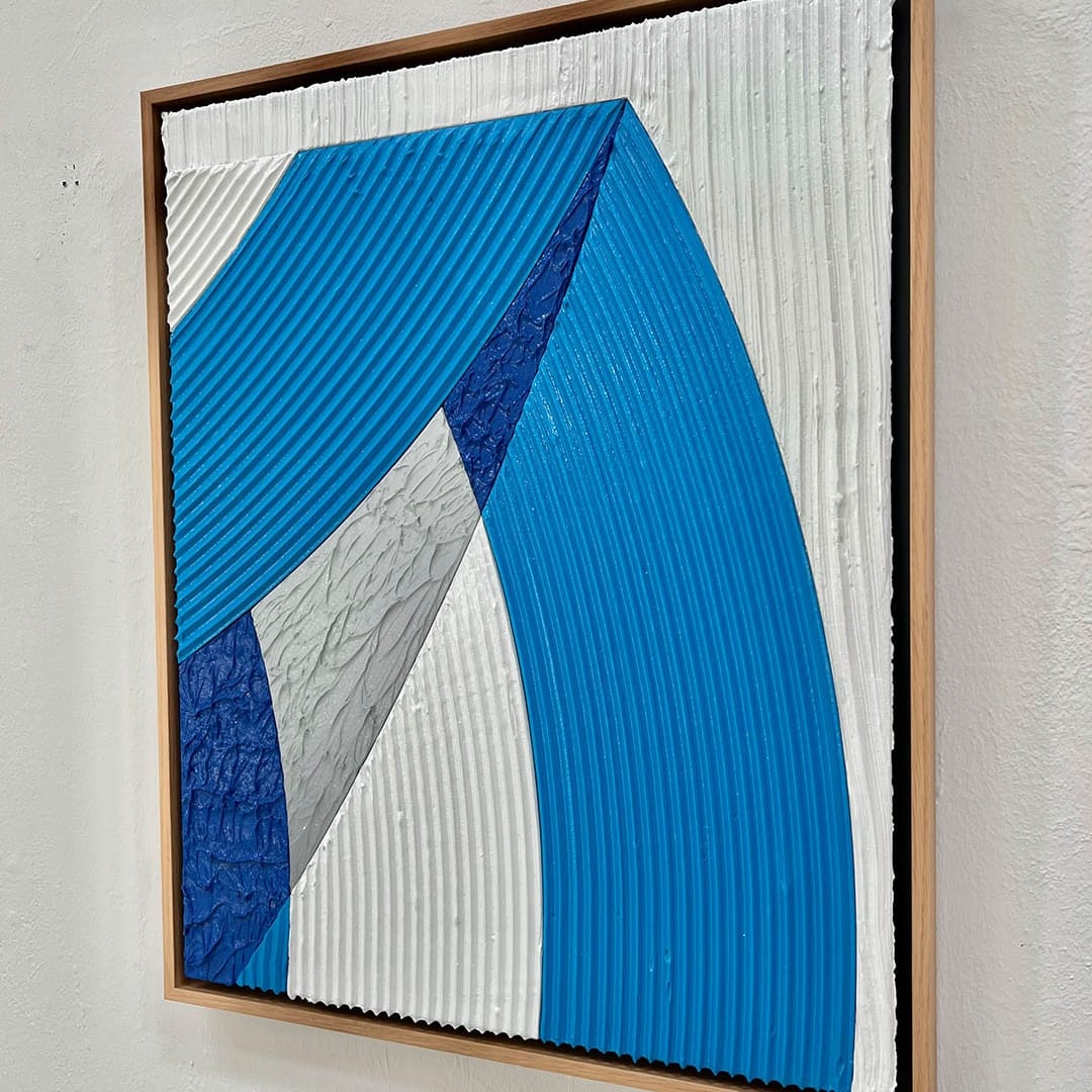 Tavar Zawacki, PAPEL 46, 2022, marble dust, polymer, acrylic on wood, 48 x 60 cm