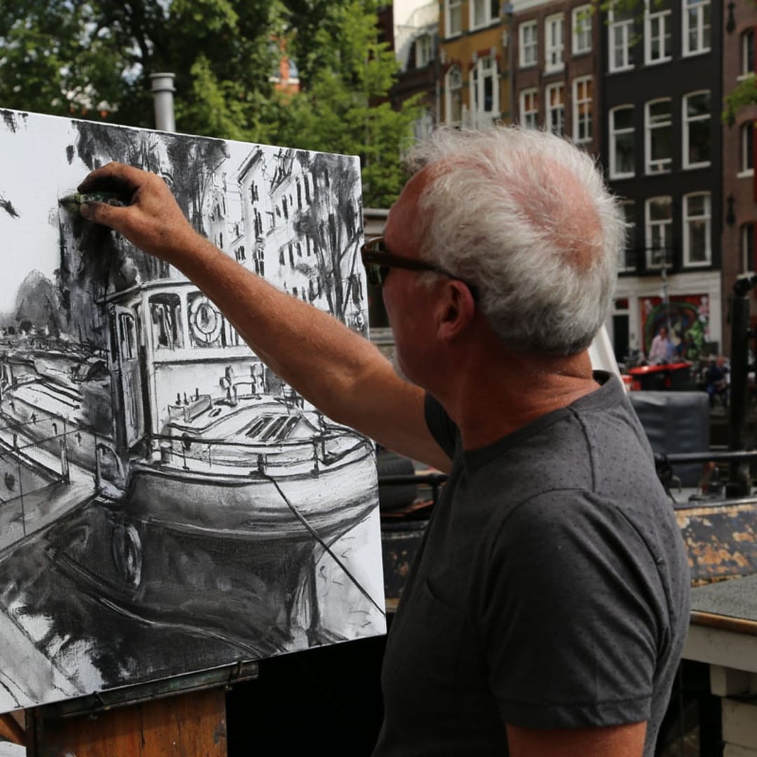 Gerard Byrne painting plein air Pintar Rapido Amsterdam, September 2016