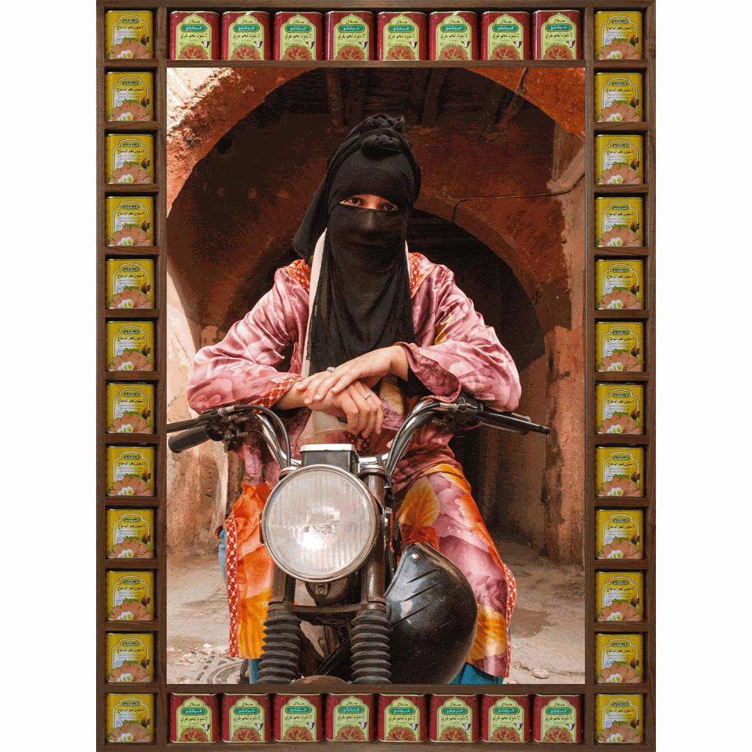 Hassan Hajjaj, The Wild One, 2010, Metallic Lambda on 3mm dibond in walnut with objects, 137.00 x 102.00 cm