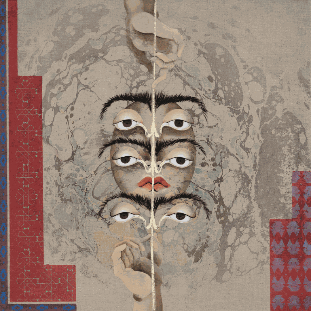 Hayv Kahraman, Look me in the eyes no. 7, 2023, Oil and acrylic on linen, 93.98 x 93.98 cm