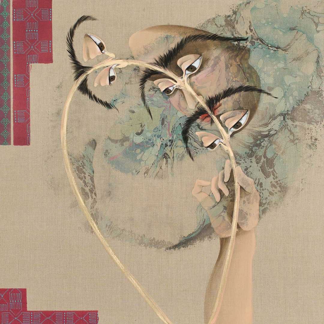 Hayv Kahraman, Look me in the eyes no 1, 2023, Oil and acrylic on linen, 94 x 94 cm