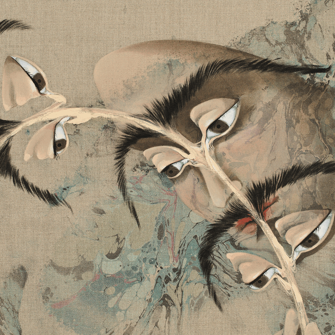 Hayv Kahraman, Look me in the eyes no 1, 2023, Oil and acrylic on linen, 94 x 94 cm, Detail