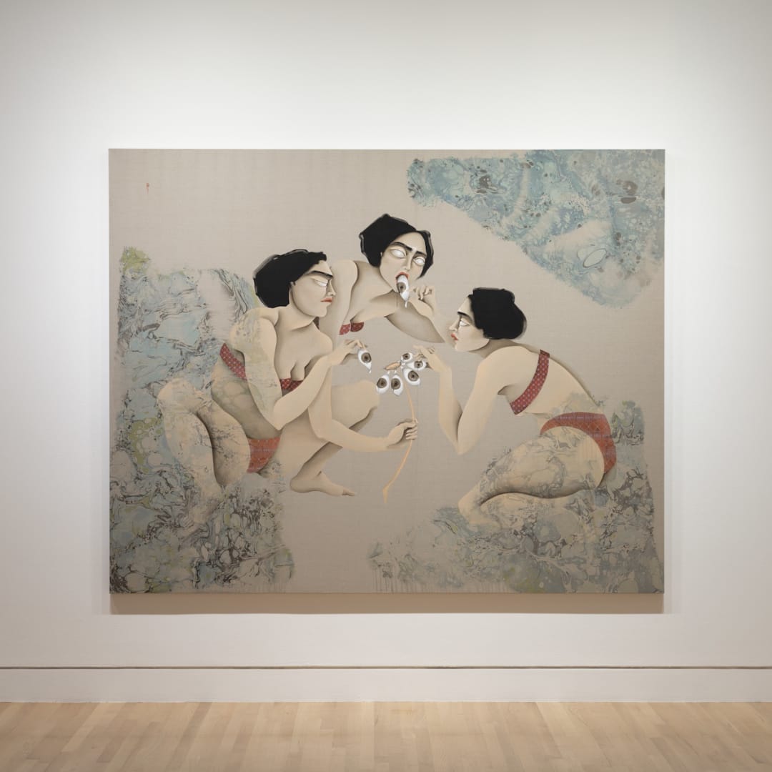 Installation view: Hayv Kahraman: Look Me in the Eyes, Frye Art Museum, Seattle, October 5, 2024–February 2, 2025. Photo: Jueqian Fang