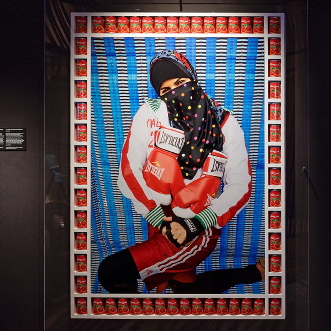 Installation view, Hassan Hajjaj, Martial Arts, 2024, Wereldmuseum Amsterdam. Photographer Aad Hoogendoorn