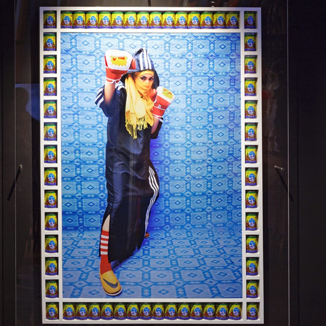 Installation view, Hassan Hajjaj, Martial Arts, 2024, Wereldmuseum Amsterdam. Photographer Aad Hoogendoorn