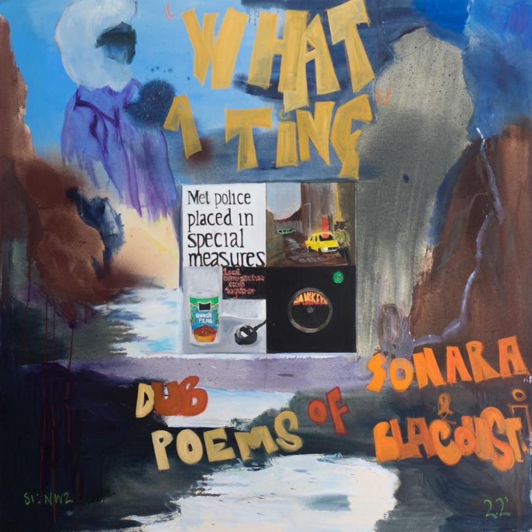 Andrew Pierre Hart, What a ting - dub poems of sonara and blacousti, 2022, oil and oil bar on canvas,...