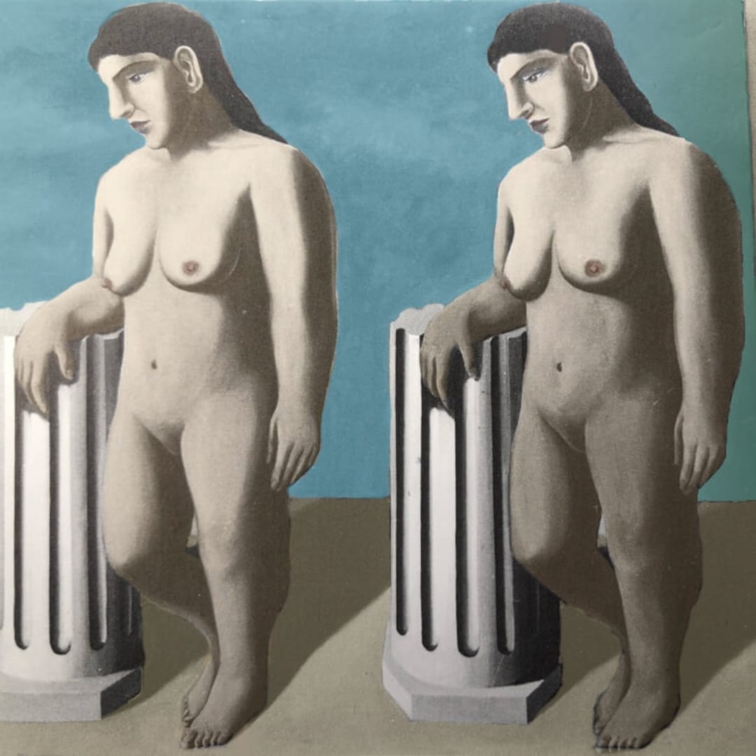 René Magritte La Pose enchantée (The Enchanted Pose), 1927 with restored colors
