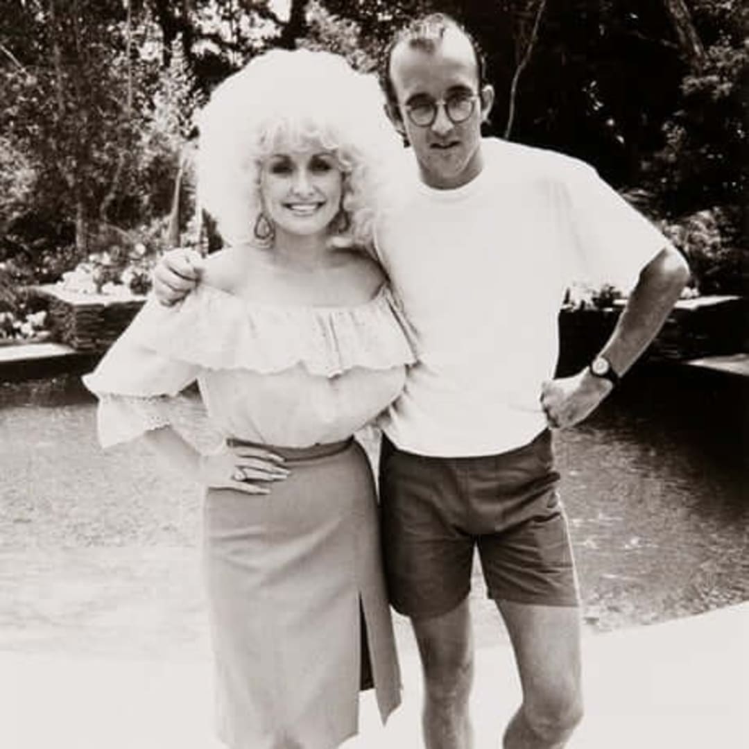 Keith Haring and Dolly Parton photographed by Andy Warhol, 1985