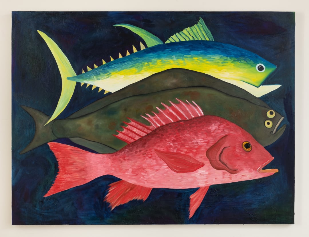 Mickey Lee The Fish (yellow fin tuna, halibut and red snapper), 2024 oil on canvas 36 x 48 inches