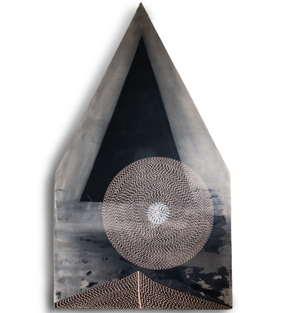 Radhika Khimji Make of me a steeple, 2023 Oil and gesso on photo transfer on birch plywood 84 x 48 x 2 in 213.4 x 121.9 x 5.1 cm