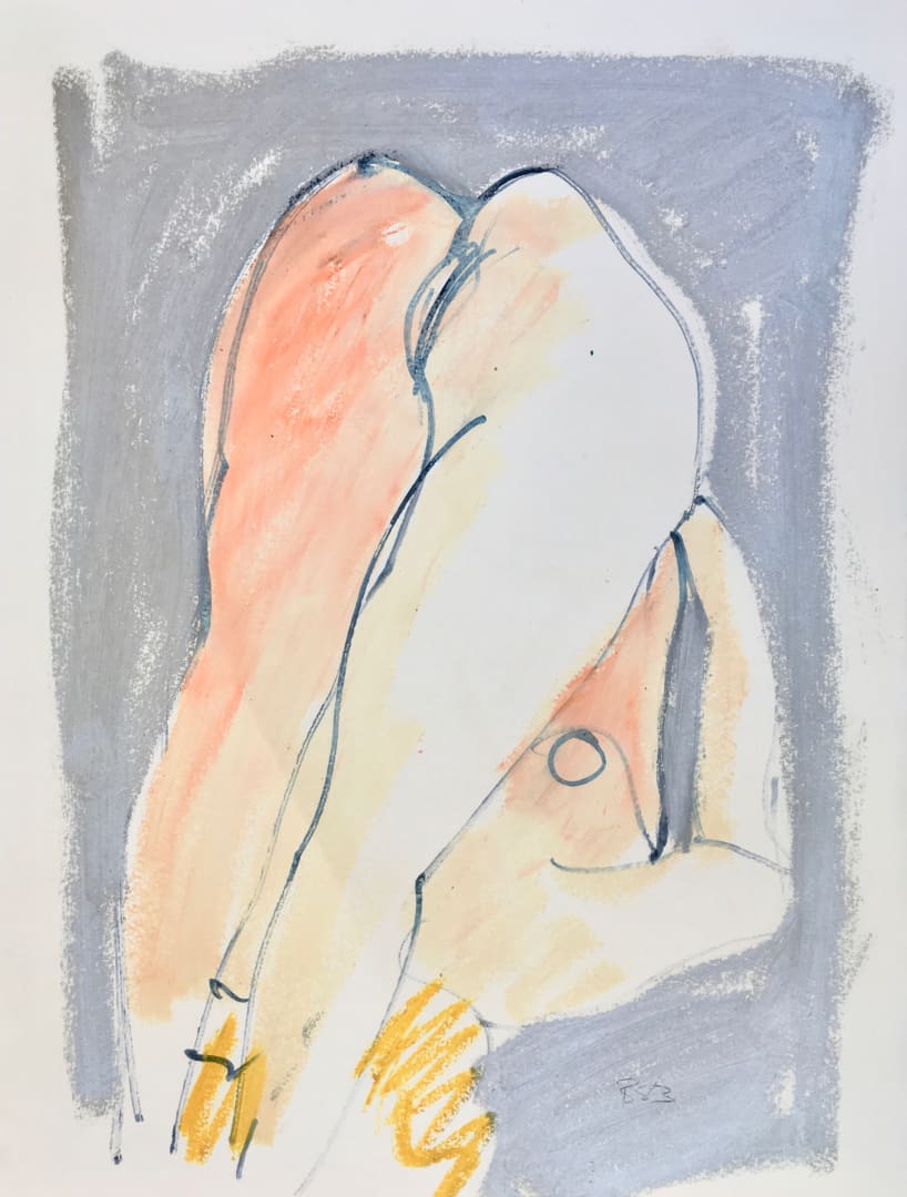Freeman W. Butts Blond Nude in a Pose, 1983 Mixed Medium, Ink, charcoal, acrylic, oil pant stick on paper 24 x 18 inches