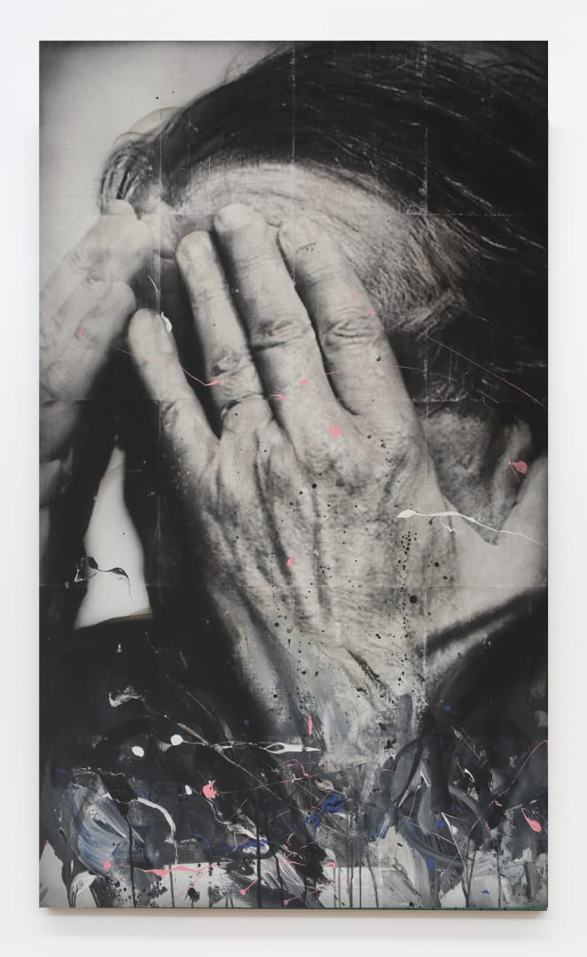 Mircea Suciu The Cry (2), 2018 Oil, acrylic, ink and monoprint on linen 139.7 x 81.3 cm 55 x 32 1/8 in