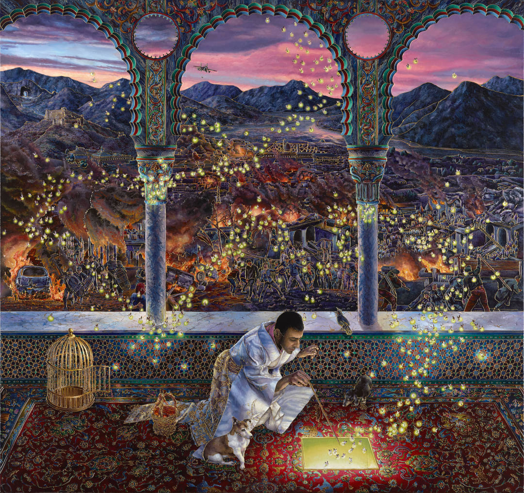 Ode to the country without a post office, 2019-2020 Acrylic liner and enamel on birch wood 80 x 85 cm