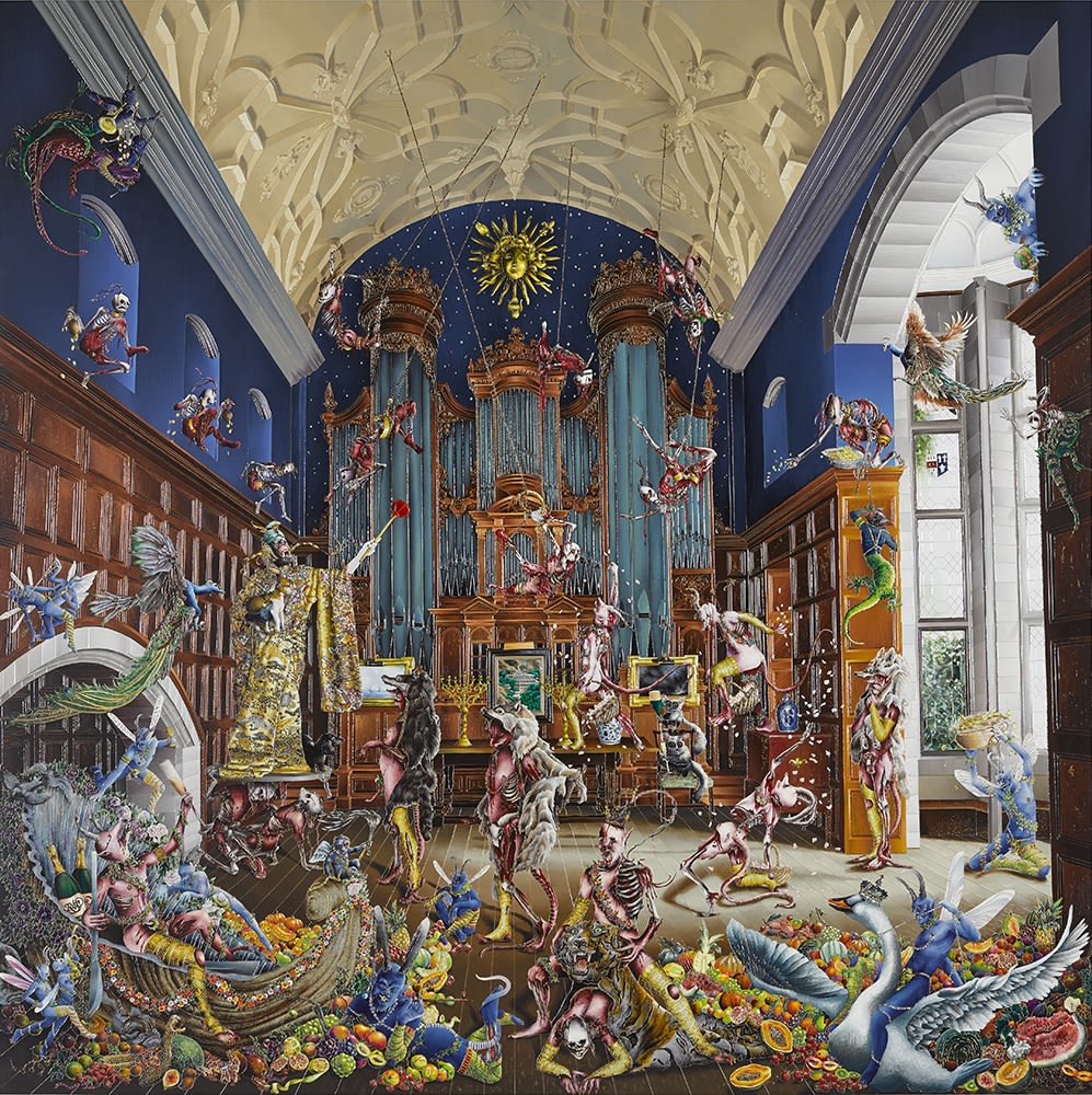 Act 3 in the Organ Room at Glyndebourne (Die Meistersinger), 2016 Acrylic liner, enamel and rhinestones on birchwood 175×175cm