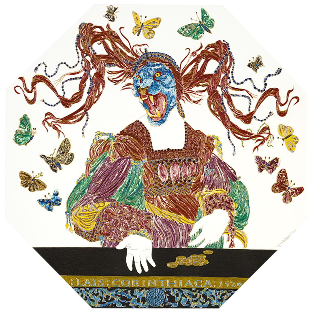 Lais of Corinth (Holbein Suite), 2007 Acrylic, glitter, enamel, rhinestones and mixed media on paper 51×51cm