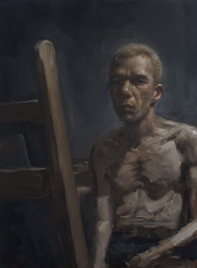 Self Portrait Smoking 2019 Oil on zinc 20x15cm