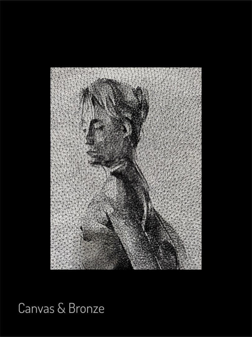 Prabin Badhia, Strike a Pose / Bare Lady - 9580 iron nails & 625 meters cotton string, 2025