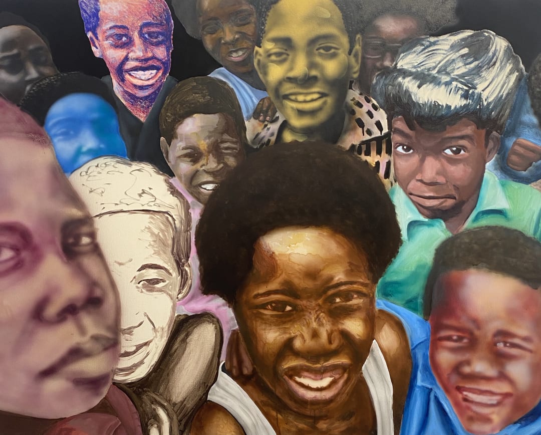 painting of a group of kids portraits