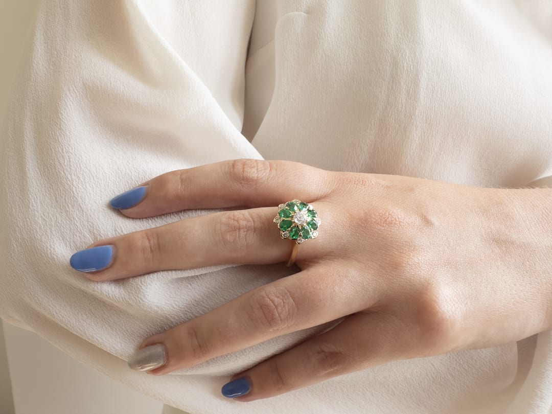 Aril Jewels emerald and diamond rose ring from Elizabeth collection.