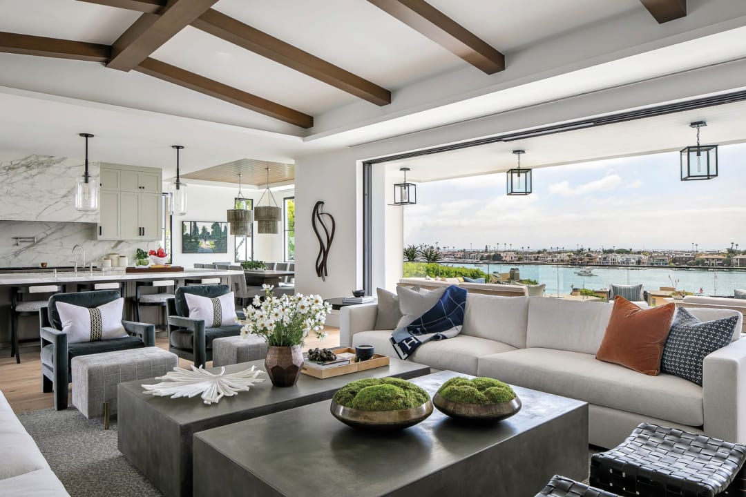 Heather Zusman wood sculpture featured in this airy light-filled living room