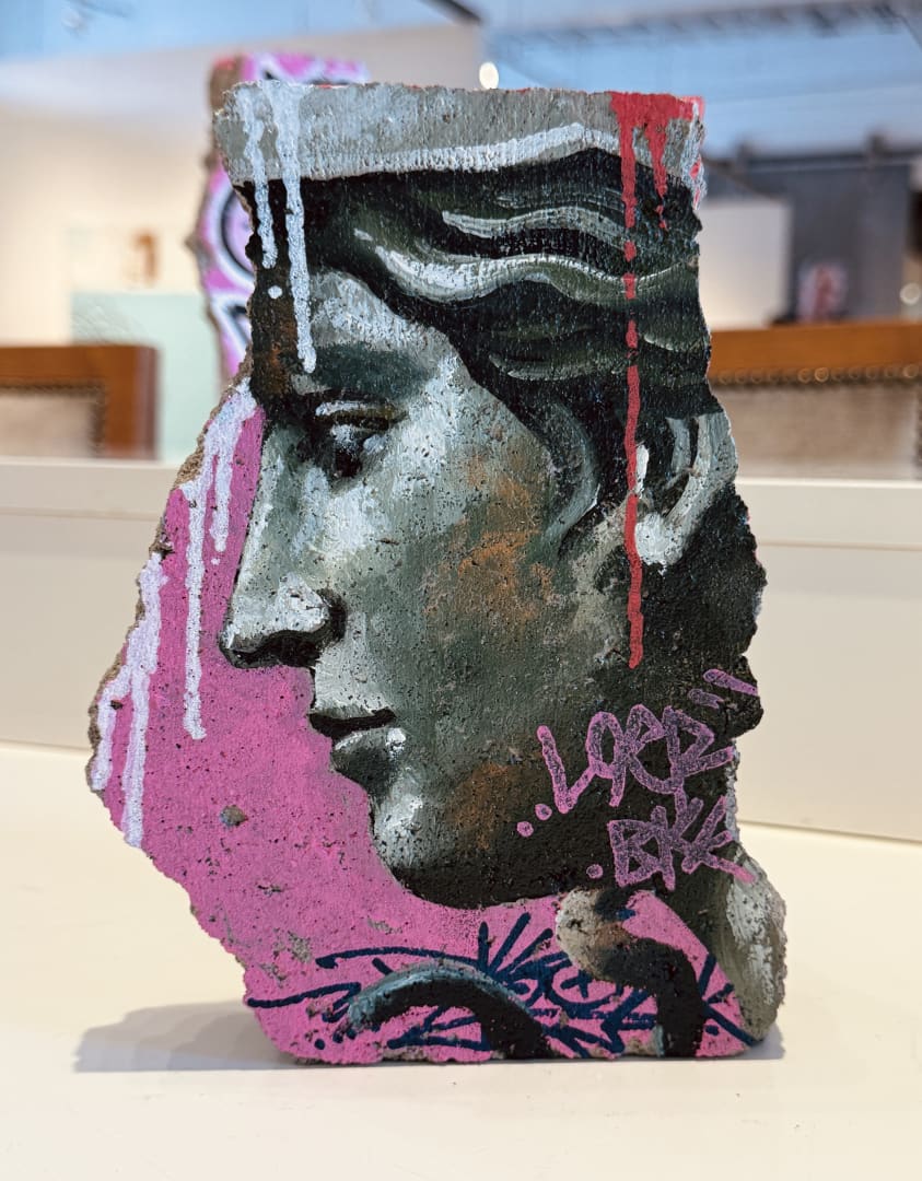 Carl White Apollo III, 2025 acrylic and spray paint on cement 8 x 5.5 x 3.5 in.