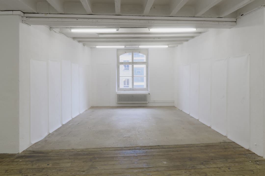 Exhibition view of Starship Troopers, by Mitchell Anderson. 2025. V-2 rocket graphite rudder fragment (Germany c. 1994) on vellum, dimensions variable with installation.