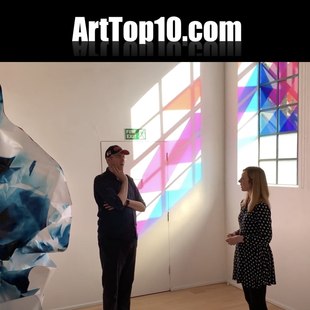 Photo: Robert Dunt and Fiona Grady at "Defining Structure" exhibition, artworks Vicki Fornieles and Fiona Grady