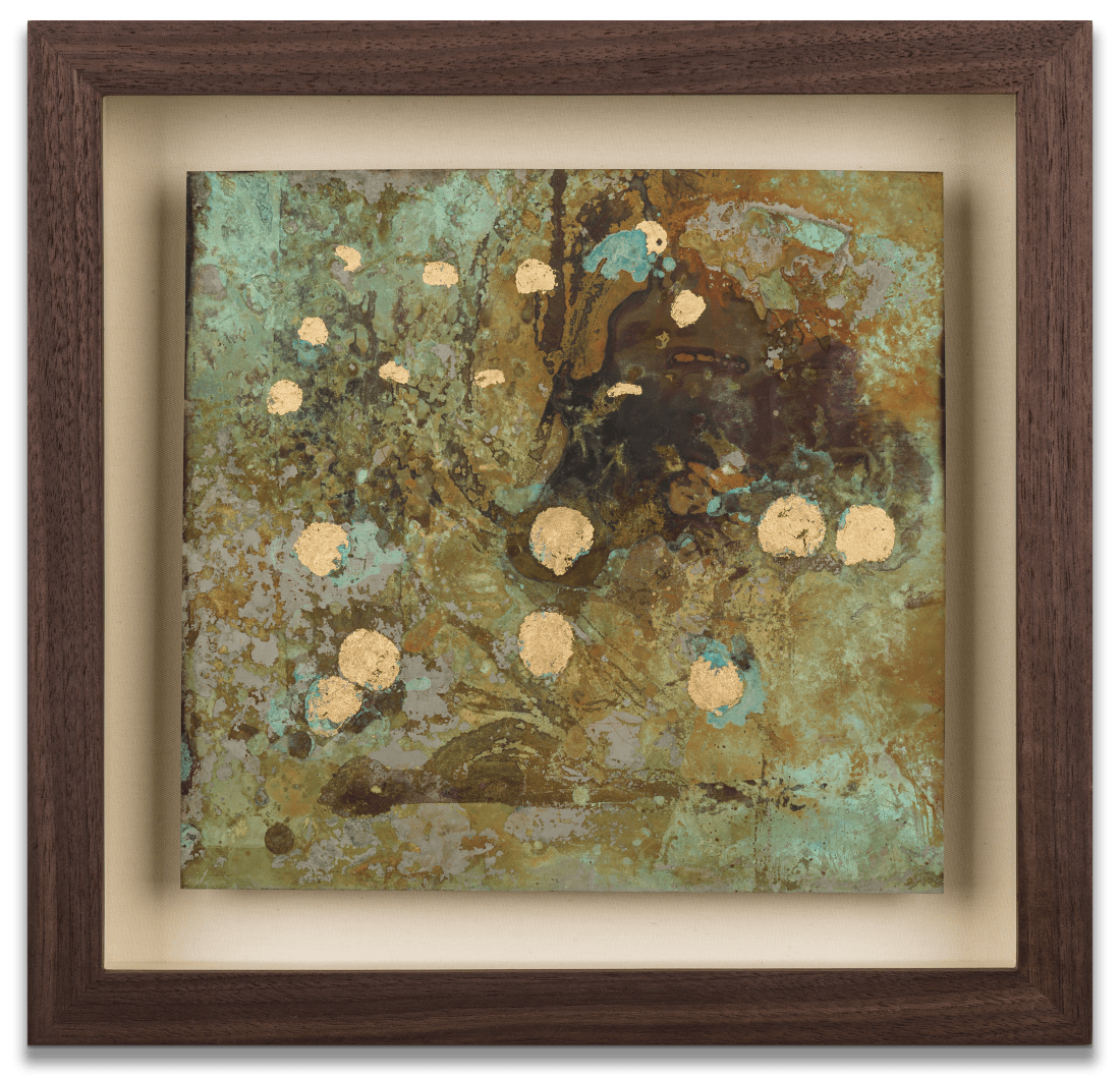 남화연 Hwayeon Nam Lamentation, 2024 Corrosion solutions on nickel, gold leaf 26.5 x 27.7 cm (10.43 x 10.91 in)