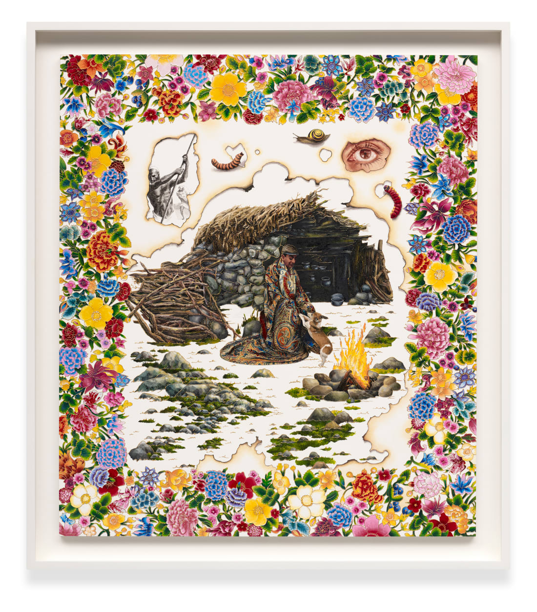 Echoes Over Arabia: The Mystic Hermit in the Forest of Deep Alignment, 2025 Acrylic liner and enamel on paper mounted...