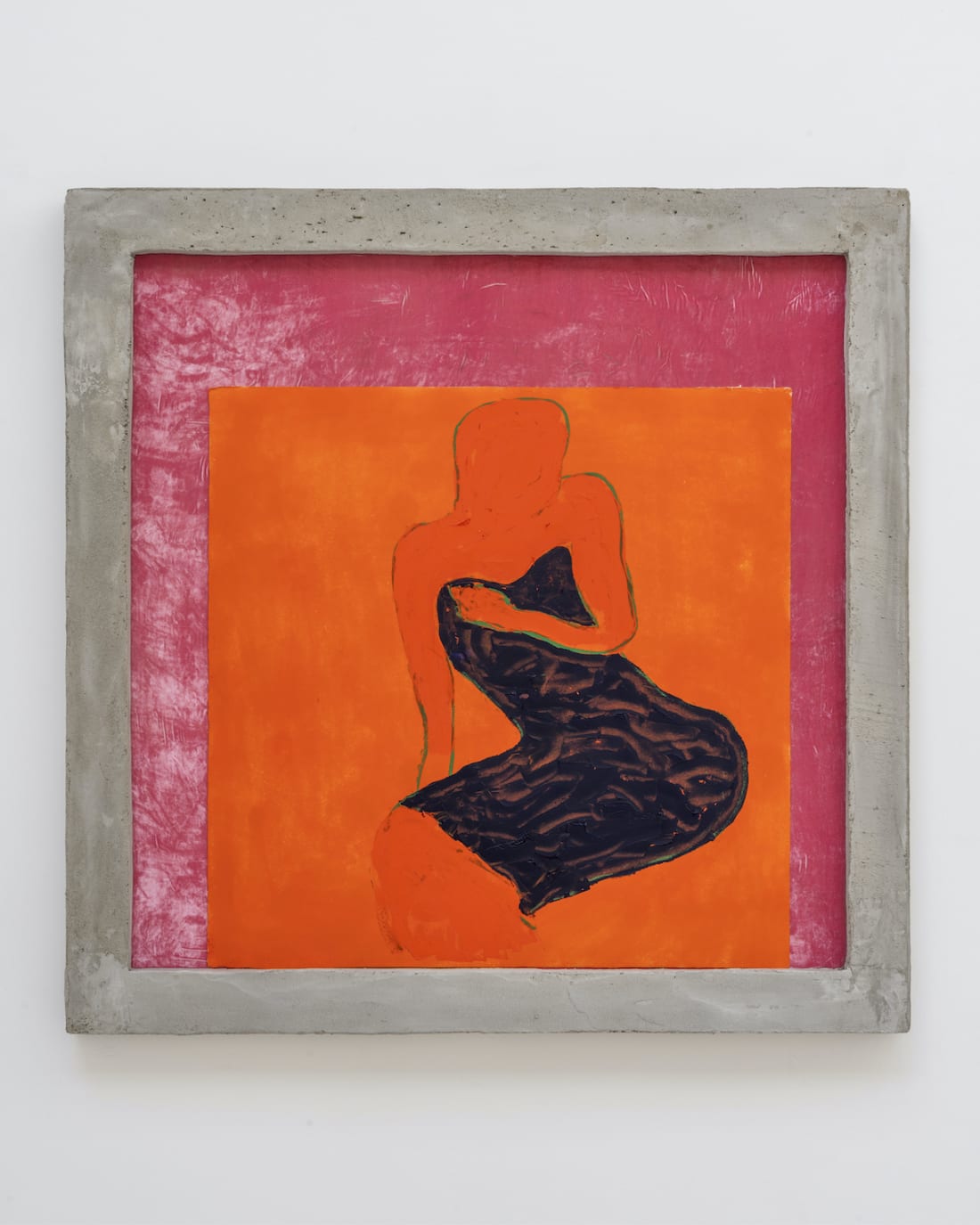 Alvaro Barrington, Back that azz up (Black dress), 2021. Velvet, concrete, wood, mixed media on burlap paper. 143 x 143...