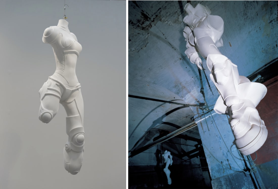 Lee Bul, Cyborg W10, 2006. Photo: Marc Domage. Installation view with Cyborg W4, 1998, Venice Biennale, 1999. Photo: Rhee Jae-yong.