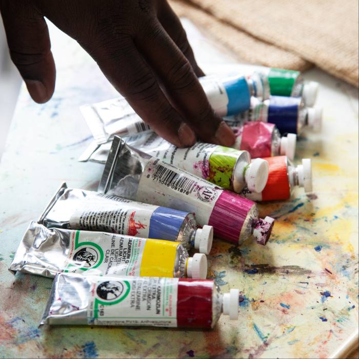 Some of his oil paints © Adama Jalloh