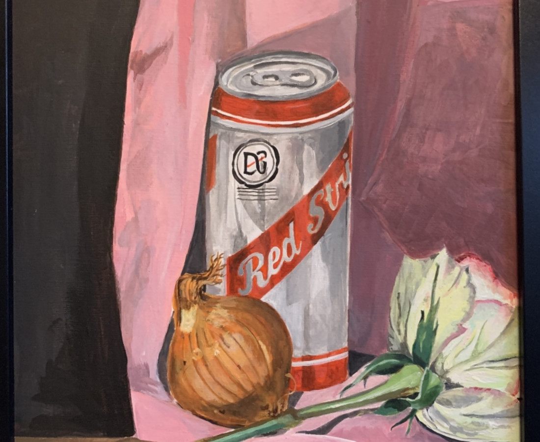 Ellie White Still Life with Red Stripe, 2019 Acrylic on canvas board 30 x 21 cm 11 3/4 x 8 1/4 in