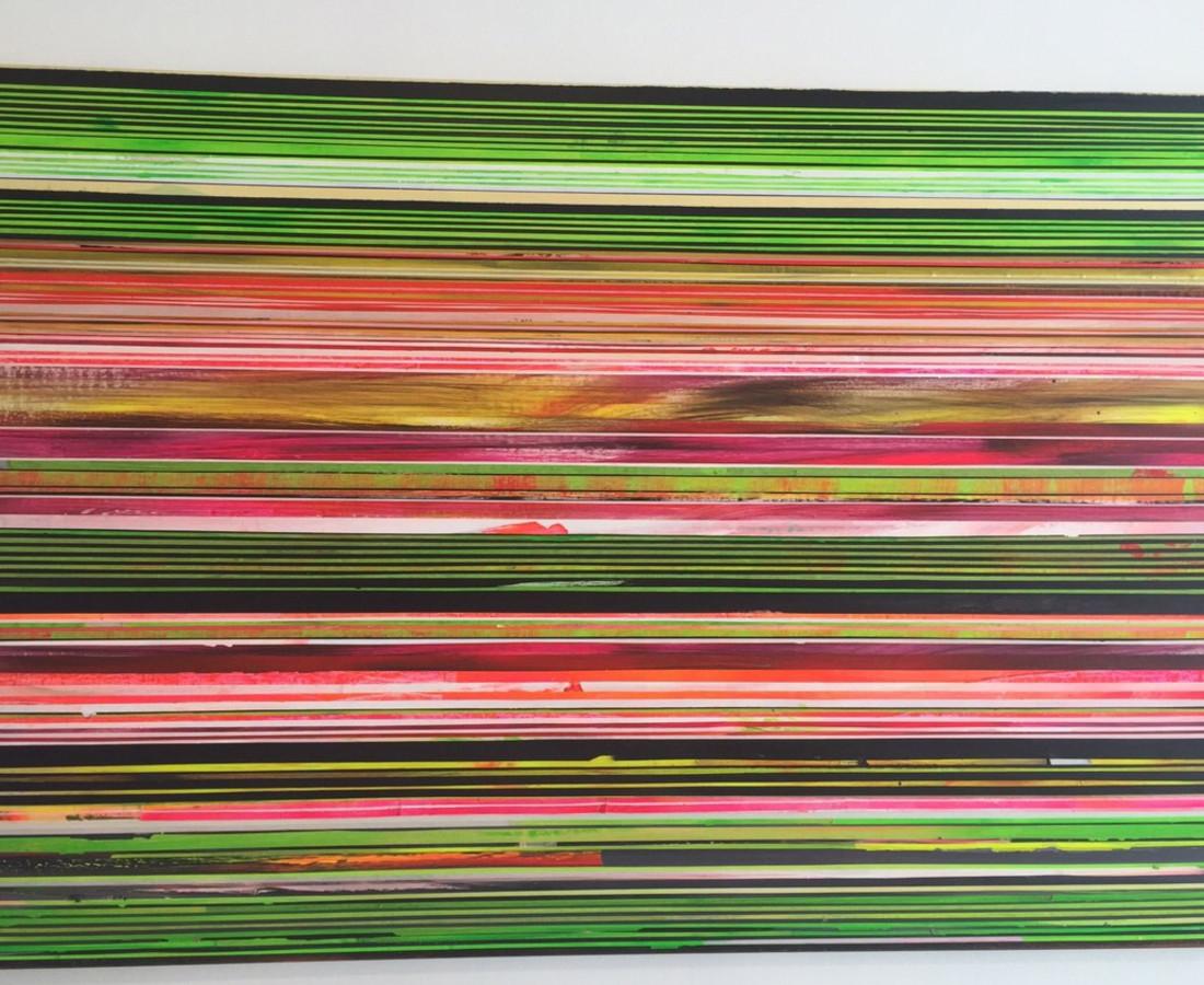 Paolo Bini: Black Green, 2015, 100 x 150 cm, acrilico su nastro carta su tela