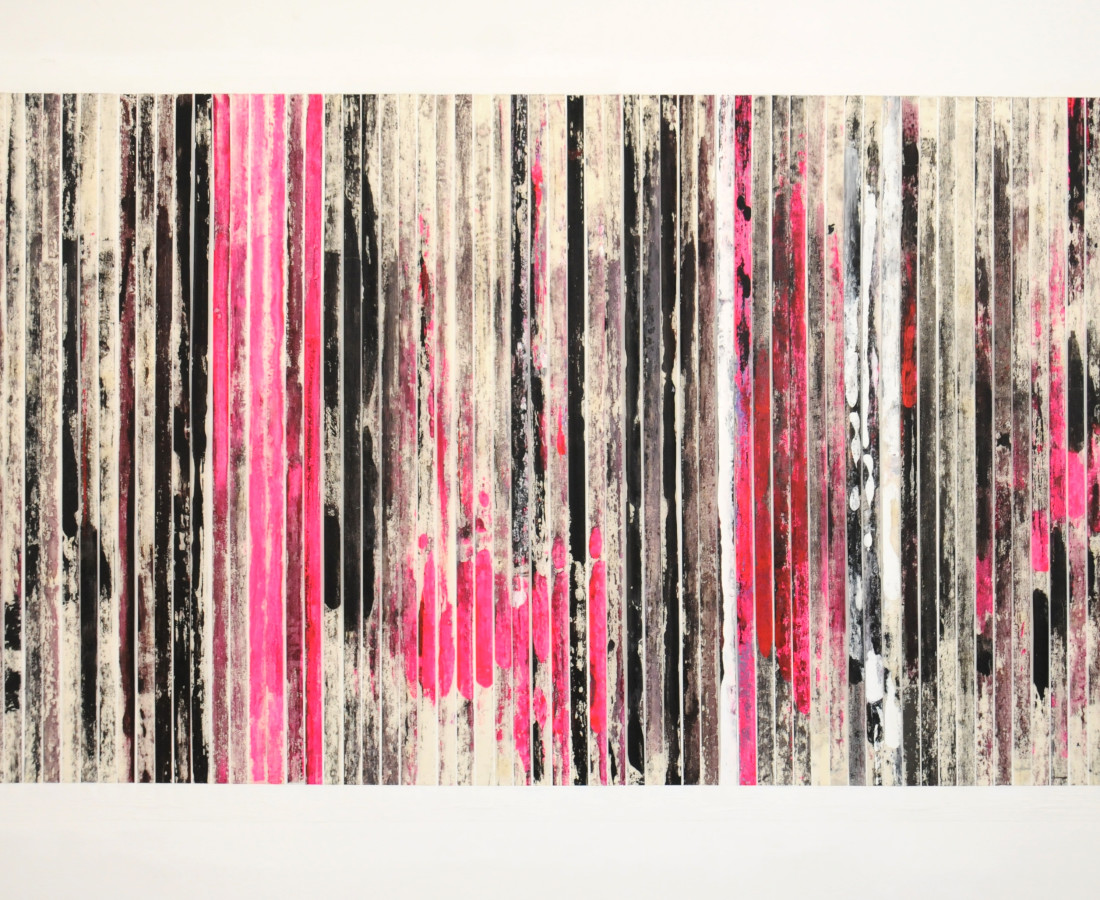 Paolo Bini: Grande Rosso, 2013, 180 x 380 cm, acrilico su nastro carta,